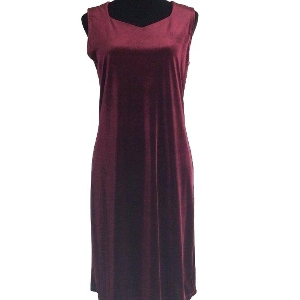 4/$25 Stephanie‎ Parks Velour Velvet Dress Burgundy Red Sleeveless Shift Women M